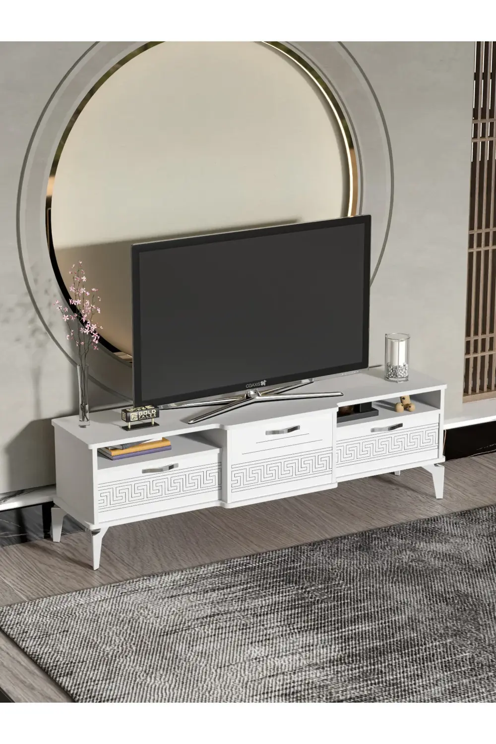 Tv Sehpası Tv Ünitesi Vera Beyaz Çizgili 5053