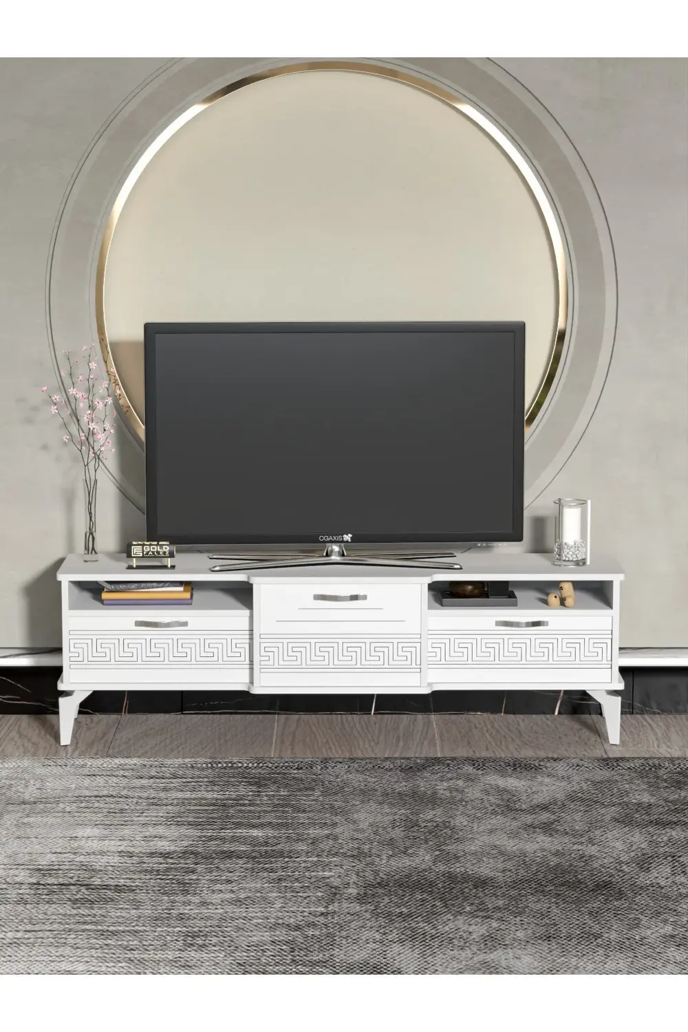 Tv Sehpası Tv Ünitesi Vera Beyaz Çizgili 5053