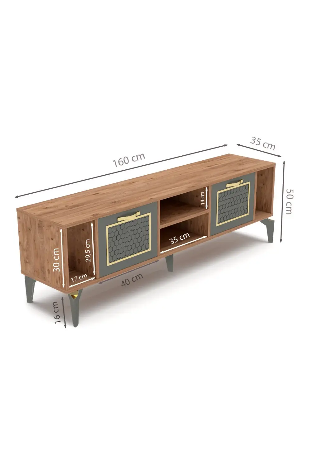 Tv Sehpası Tv Ünitesi Vera Beyaz Gold Çizgili 5052