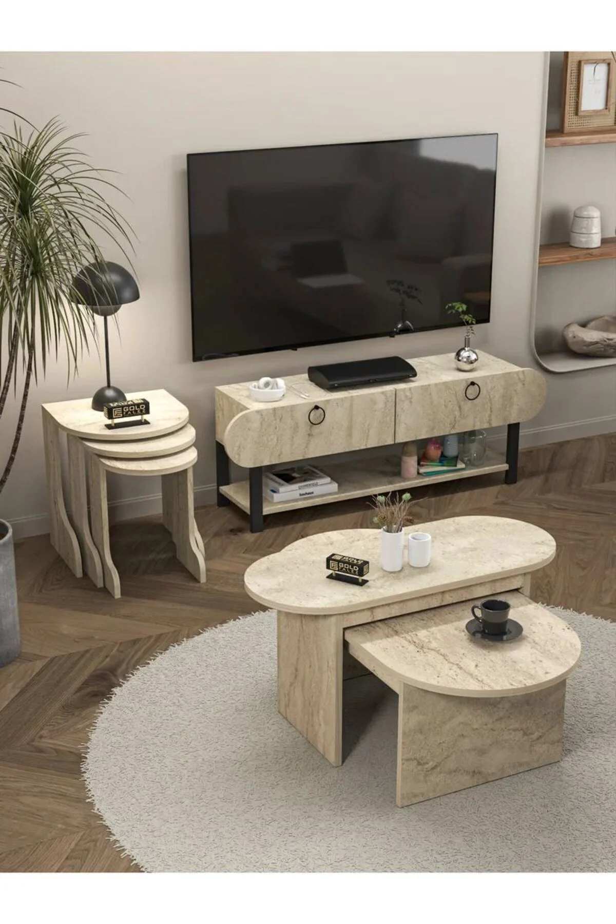 Tv Sehpası Ünitesi 2'Li Orta Sehpa 3'Lü Zigon Sehpa Set Üç Ürün T