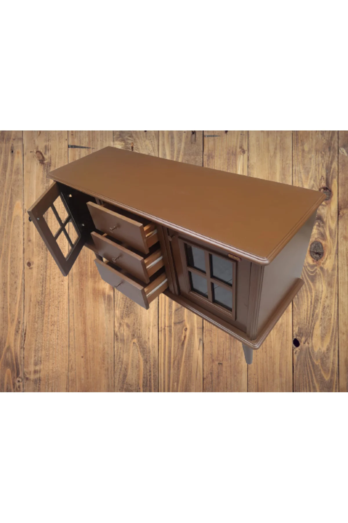 Tv ST Sehpa 18169 Windovs Model Ahşap Kayın Torna RETRO Ayak Ceviz Renk El Yapım - Görsel 3