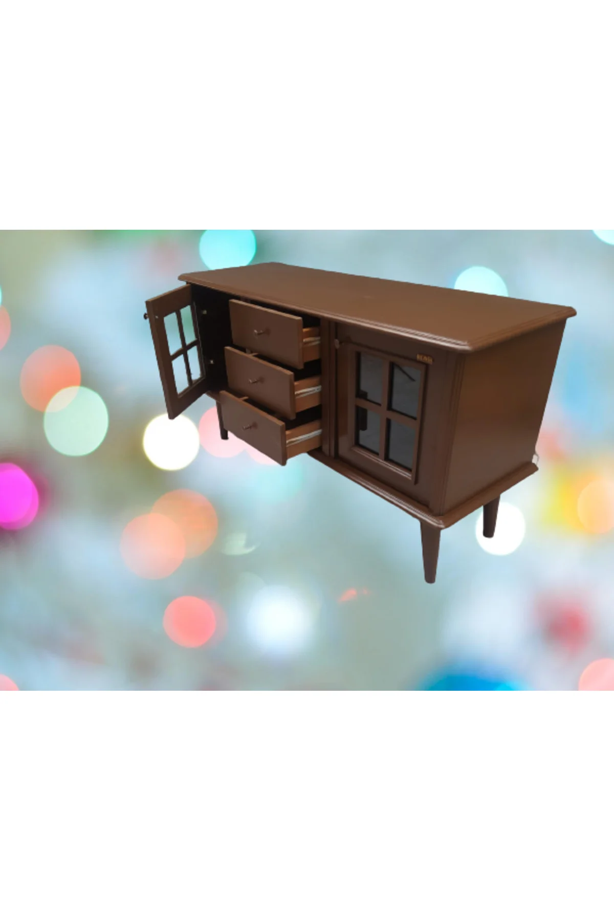 Tv ST Sehpa 18169 Windovs Model Ahşap Kayın Torna RETRO Ayak Ceviz Renk El Yapım - Görsel 5