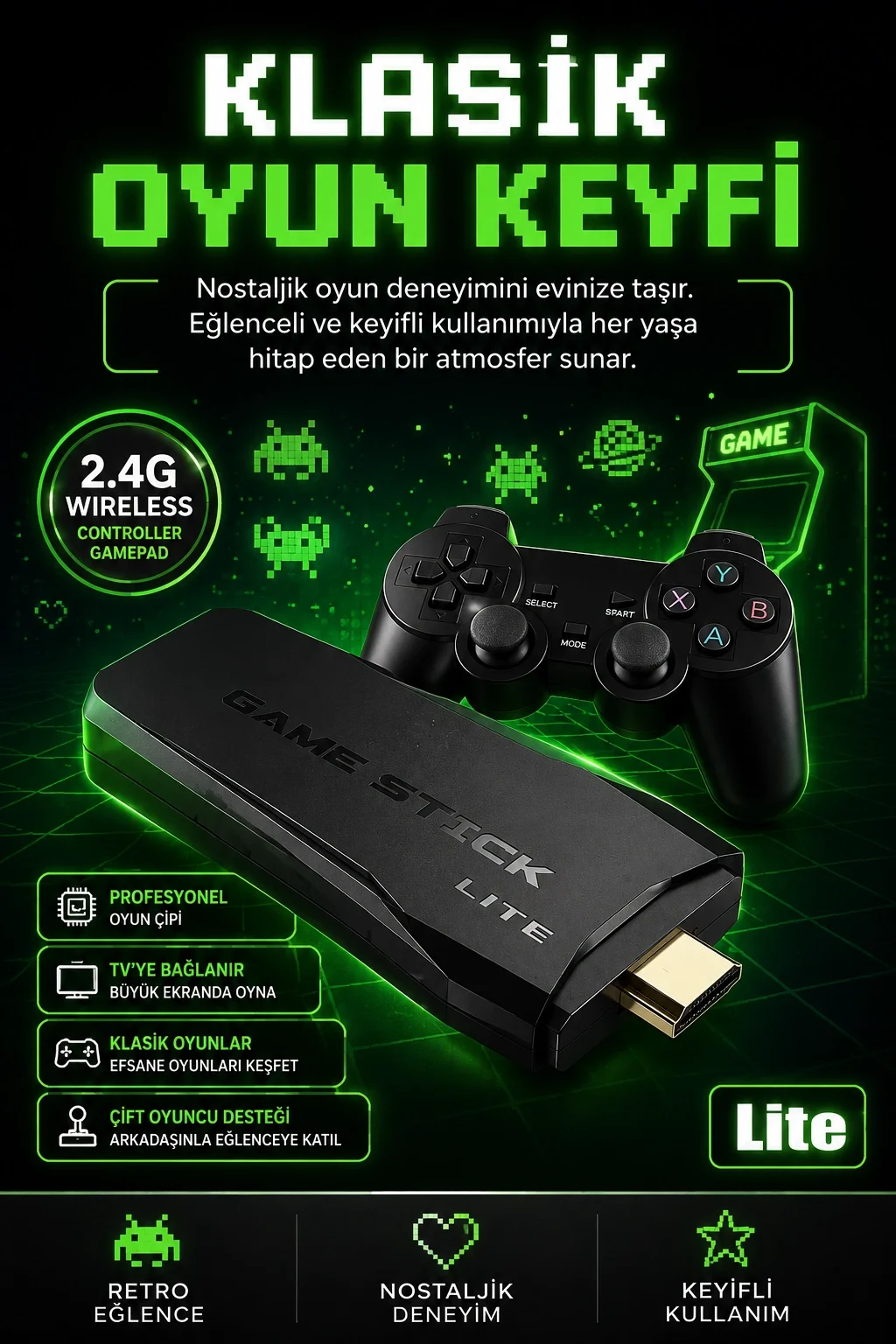 TV Uyumlu Kablosuz Oyun Konsolu Çift Gamepadli Klasik Arcade Oyun Cihazı Seti