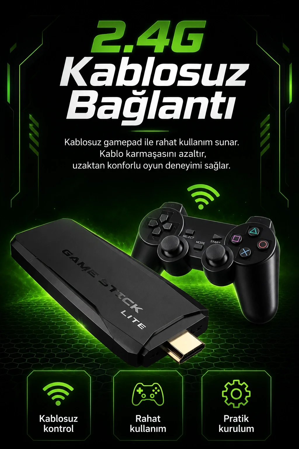 TV Uyumlu Kablosuz Oyun Konsolu Çift Gamepadli Klasik Arcade Oyun Cihazı Seti