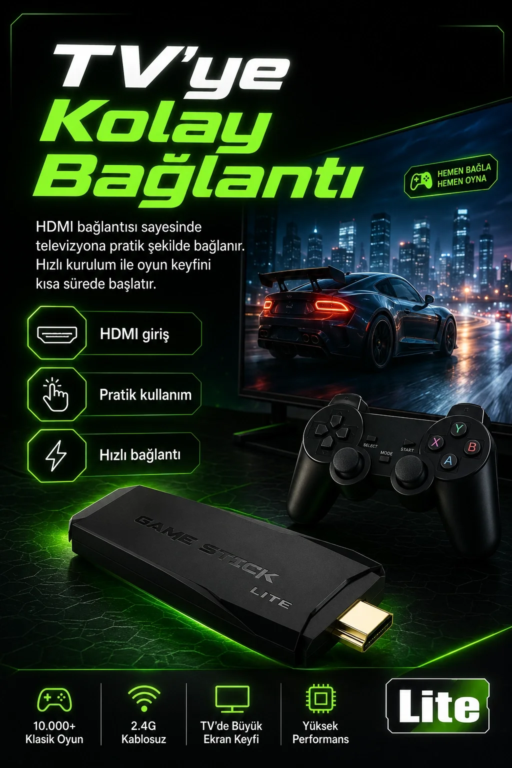 TV Uyumlu Kablosuz Oyun Konsolu Çift Gamepadli Klasik Arcade Oyun Cihazı Seti
