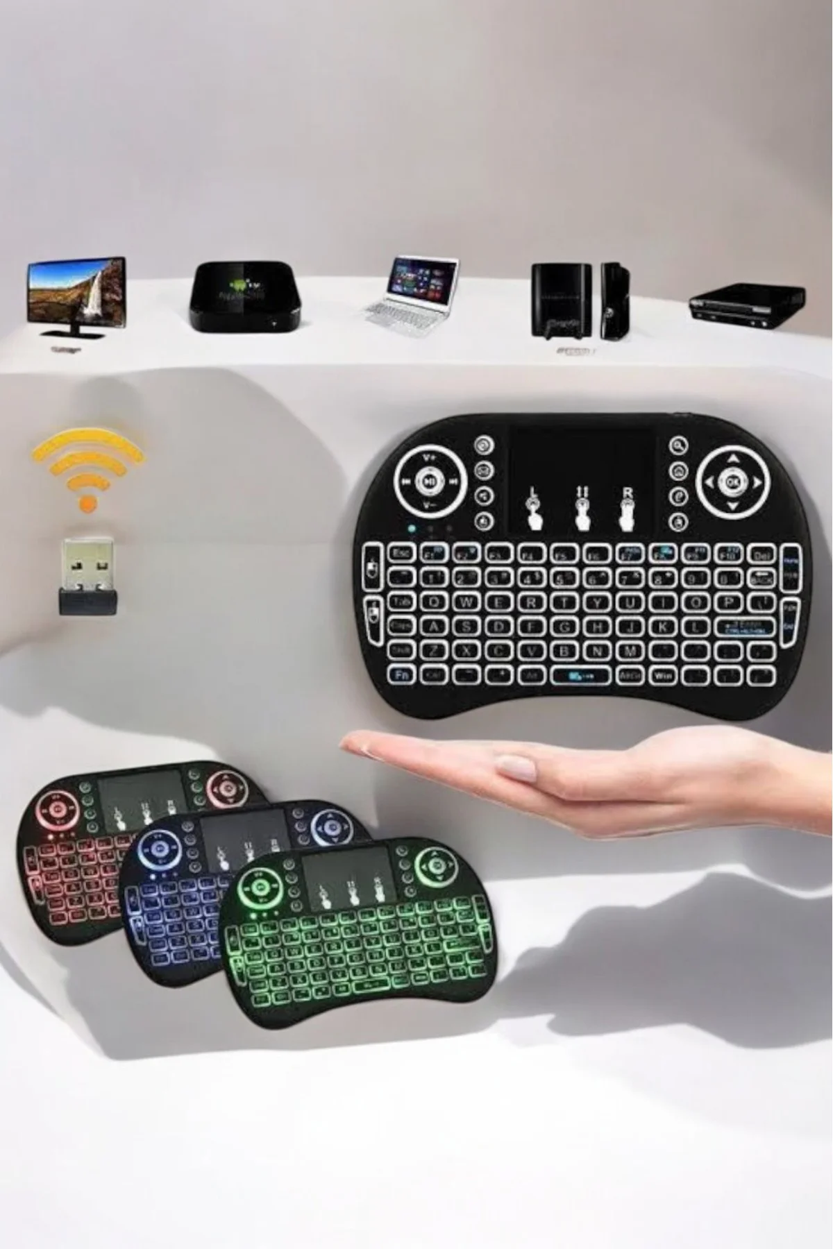 Tv Uyumlu Mini Klavye Q Klavye Işıklı Tüm Cihazlara Uyumlu