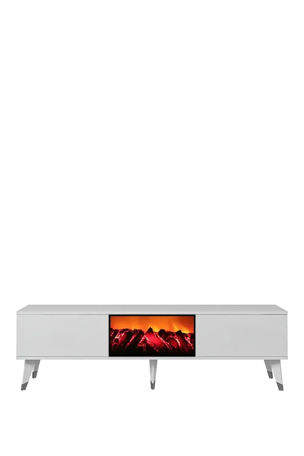 TV0060-0060-TXA150-64 ŞÖMİNELİ TV SEHPASI BEYAZ-GÜMÜŞ