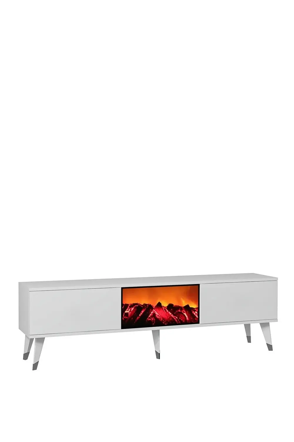 TV0060-0060-TXA150-64 ŞÖMİNELİ TV SEHPASI BEYAZ-GÜMÜŞ