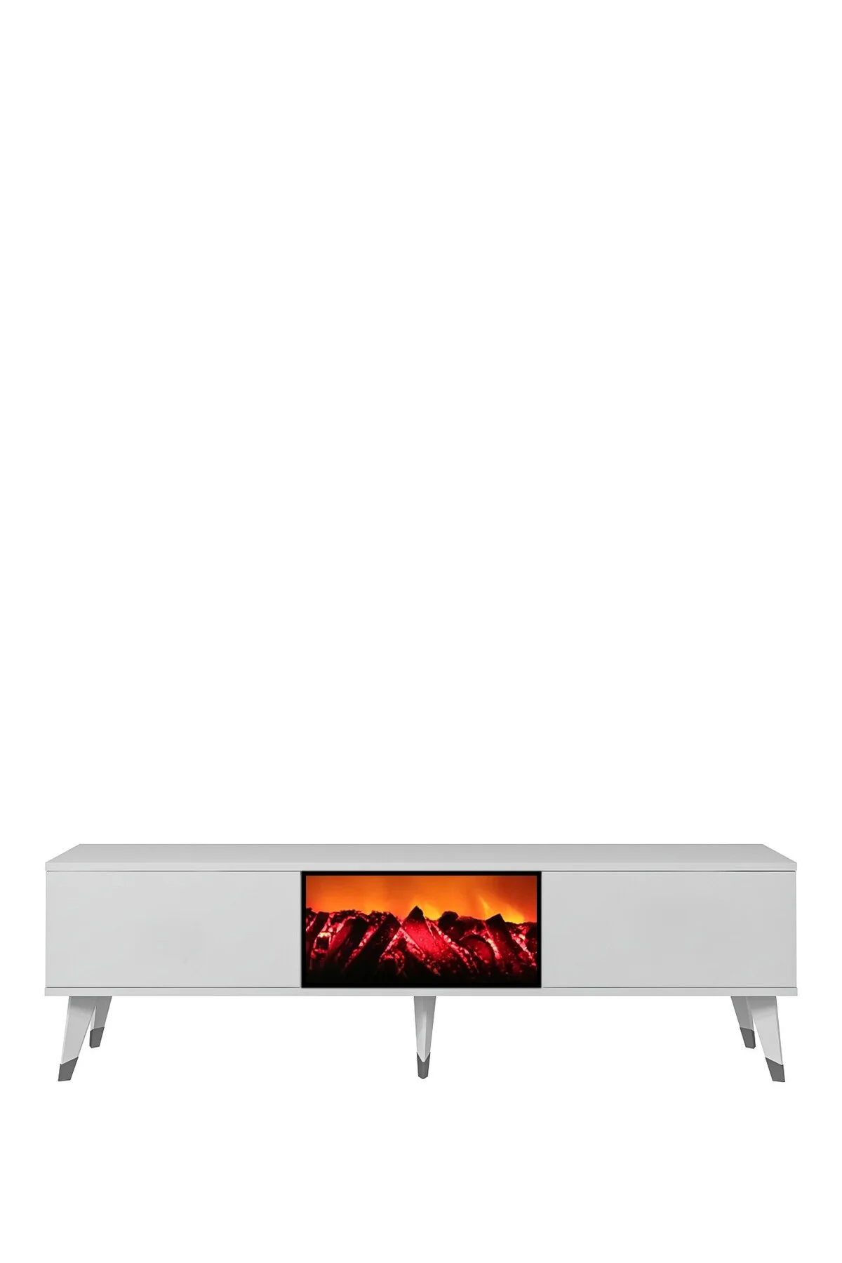 TV0061-0061-TXA150-64 ŞÖMİNELİ TV SEHPASI BEYAZ-GÜMÜŞ