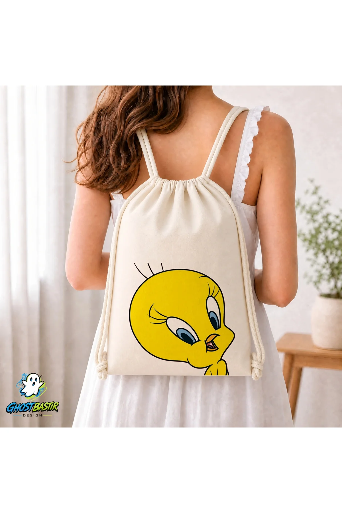 Tweety Büzgülü Keten Çanta C356