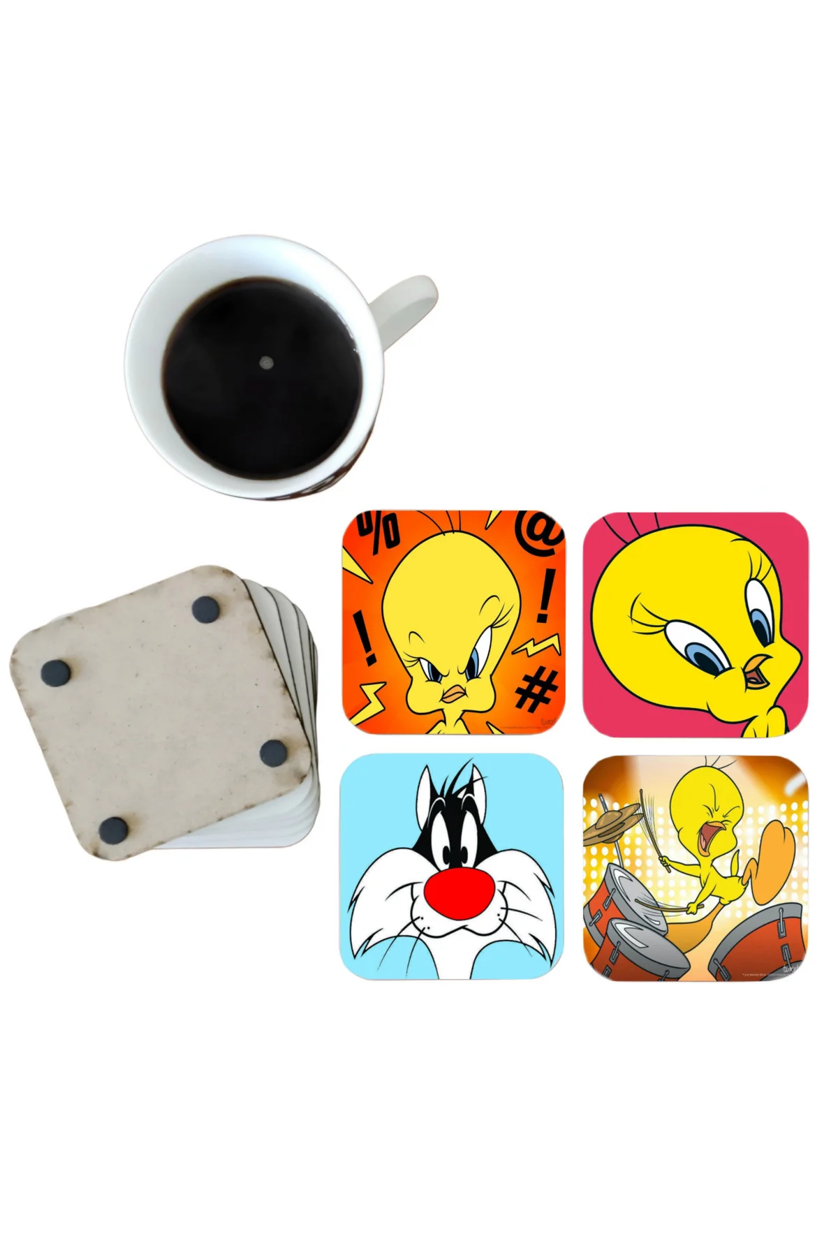 Tweety Dekoratif Ahşap Bardak Altlığı Seti 048