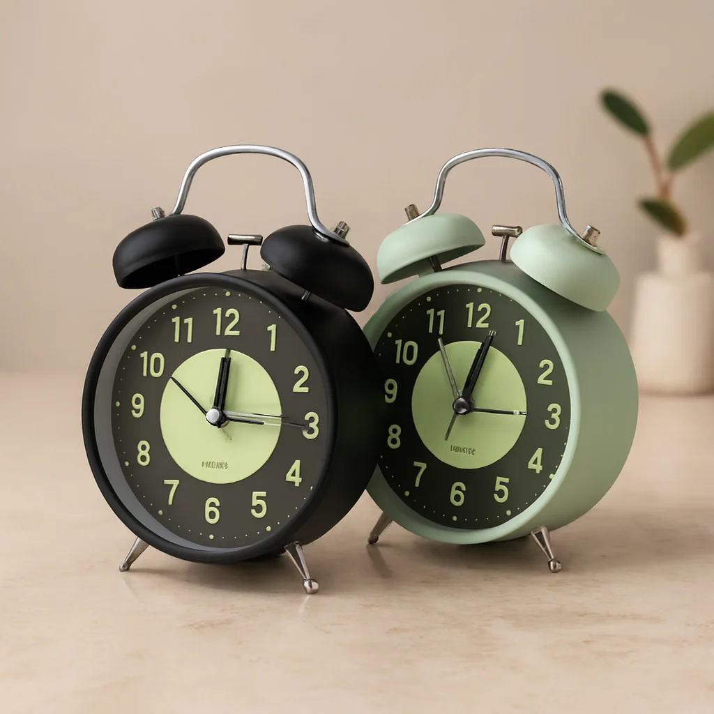 Twin Bell Metal Masa Çalar Saat 11 cm – Pilli, Işıklı, Fosforlu Twin Bell Metal Masa Çalar Saat 11 cm – Pilli, Işıklı, Fosforlu