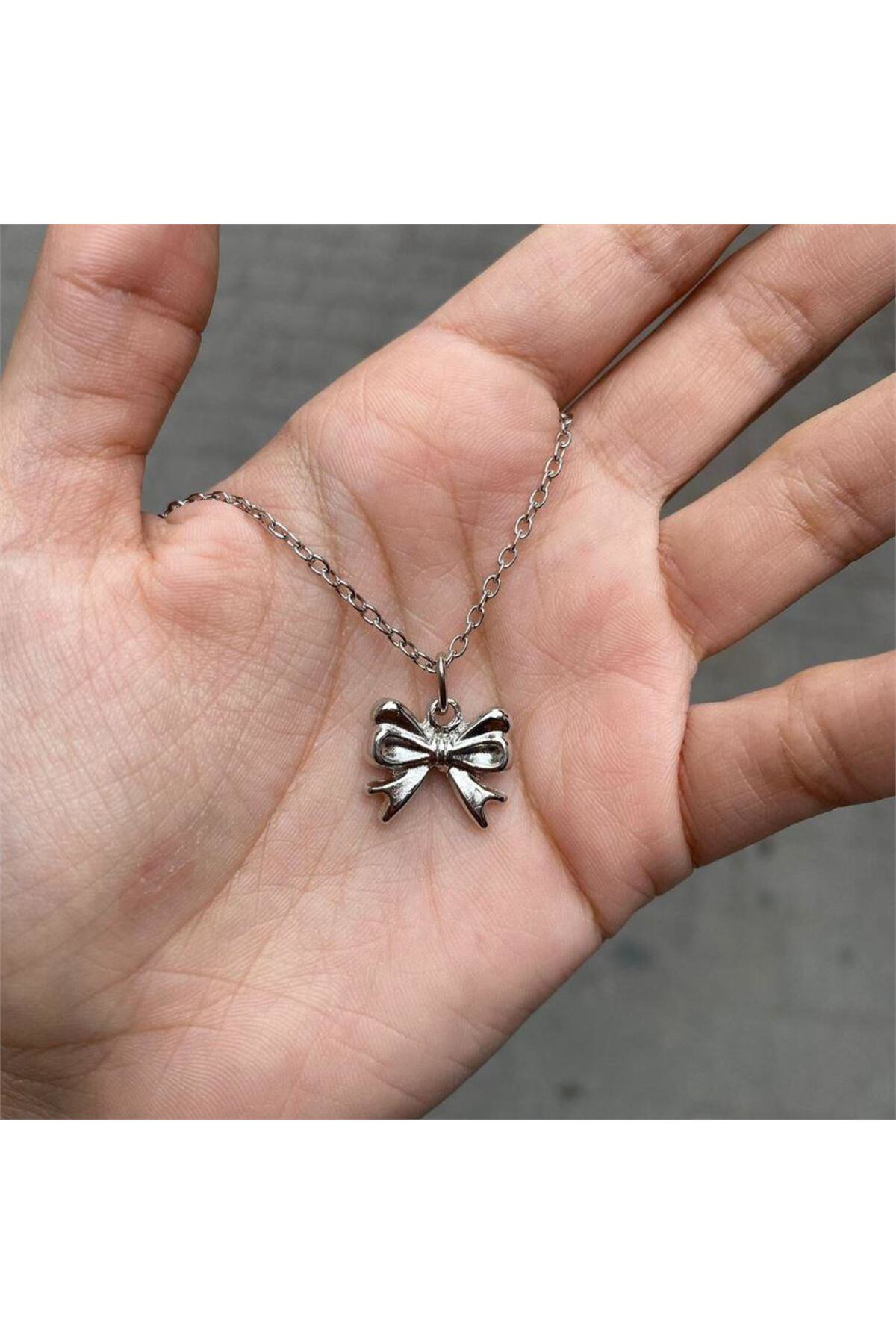 Twin Bow Tie Fiyonk Silver Kolye