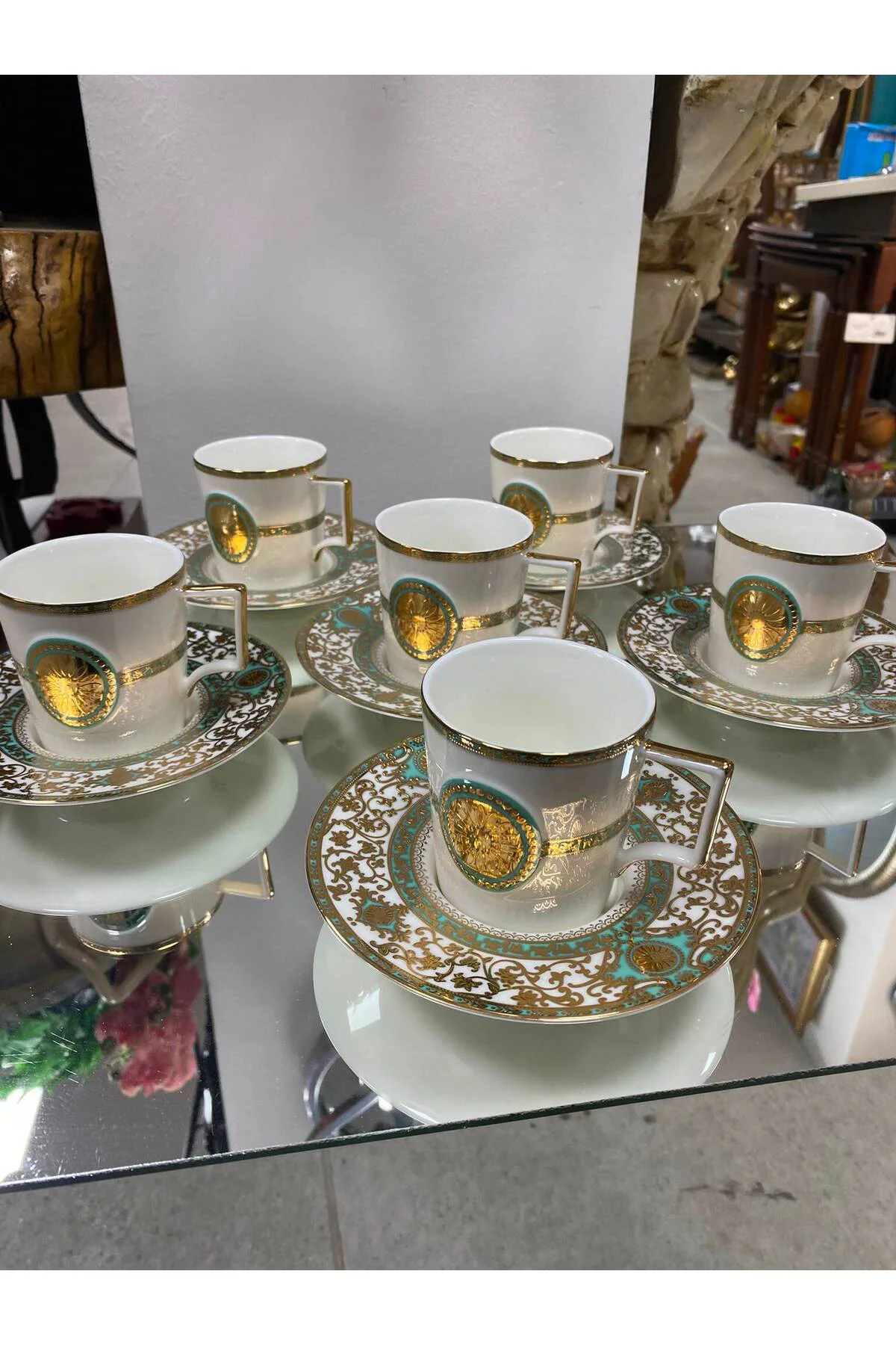 Twinkle Shine Gold and 24 K Turkuaz Duble Kahve Fincanı 6 Lı 155cc
