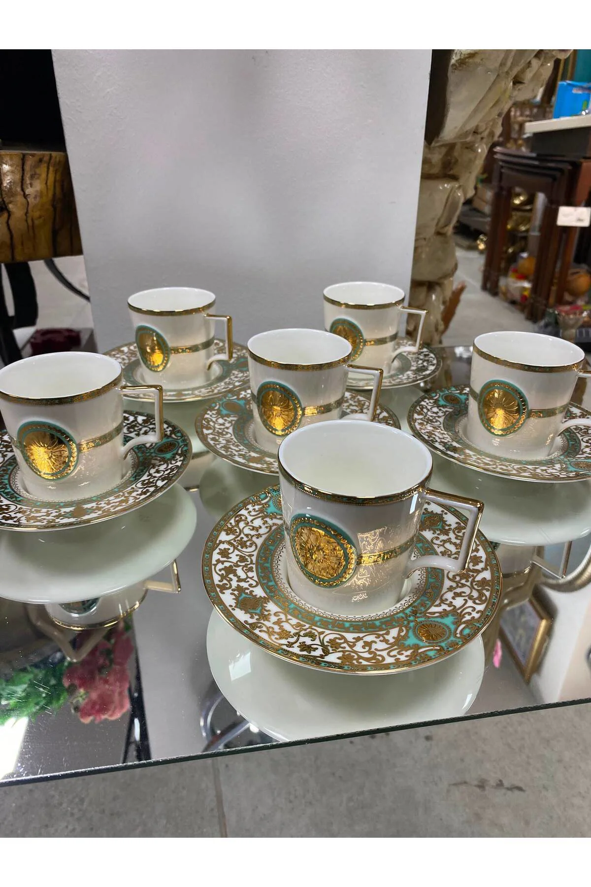 Twinkle Shine Gold and 24 K Turkuaz Duble Kahve Fincanı 6 Lı 155cc Twinkle Shine Gold and 24 K Turkuaz Duble Kahve Fincanı 6 Lı 155cc