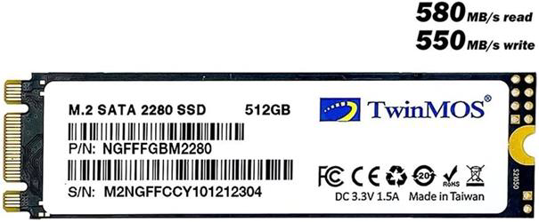 TwinMOS 512GB NGFFFGBM2280 M.2 2280 SATA3 SSD (580Mb-550Mb-s) 3DN
