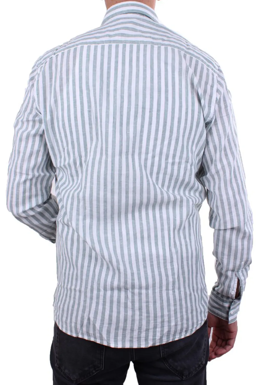 Twister 1905 Yeşil Çizgili Uzun Kol Günlük Pamuk Karışımlı Keten 