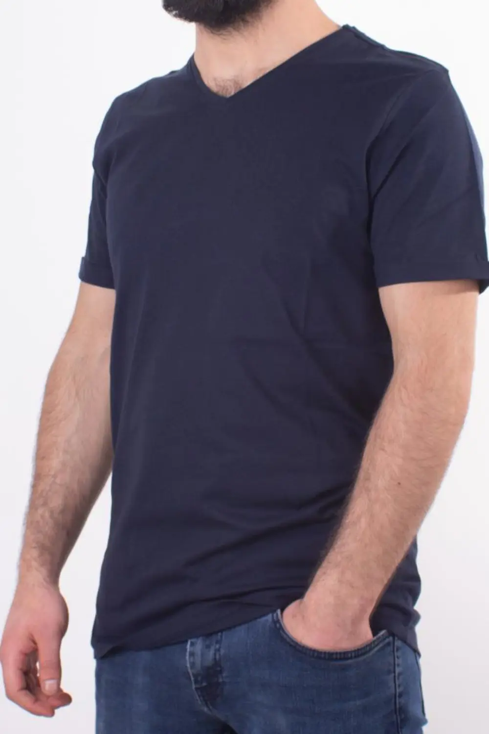 TWİSTER JEANS 1827 LACİVERT V  YAKA ERKEK T-SHİRT