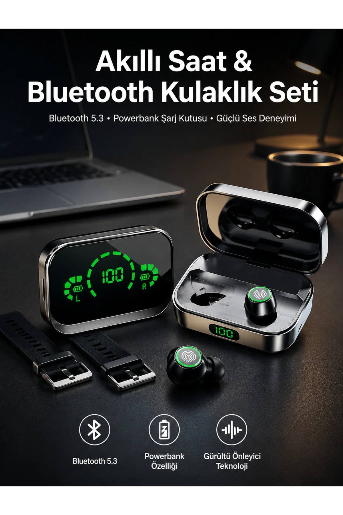 TWS Bluetooth Kulaklık ve Akıllı Saat Uyku Takibi Nabız Ölçer Uzun Pil Ömrü TWS Bluetooth Kulaklık ve Akıllı Saat Uyku Takibi Nabız Ölçer Uzun Pil Ömrü