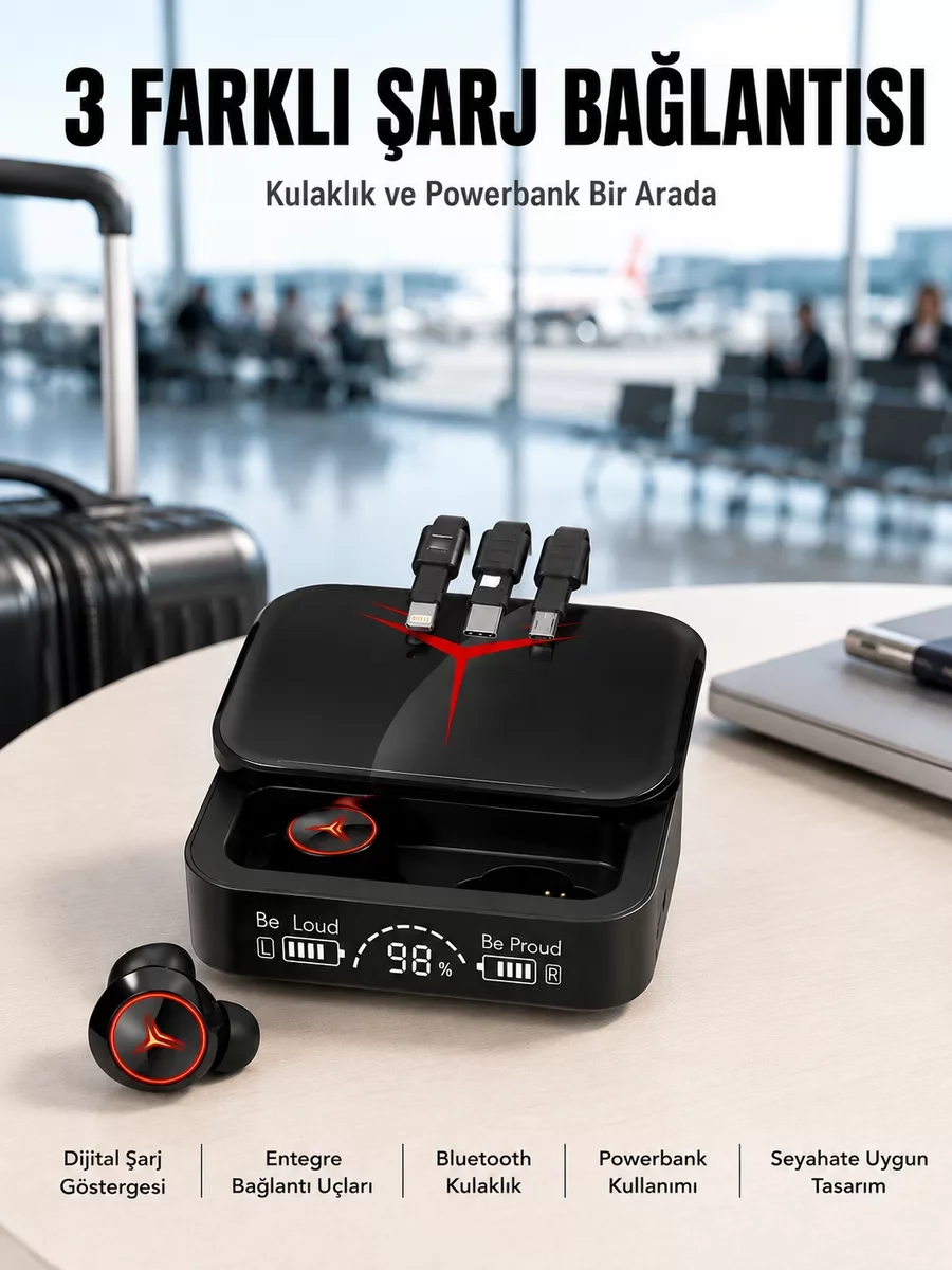 TWS Bluetooth Kulaklık – Dijital Göstergeli Şarj Kutulu Kablosuz Kulakiçi Kulaklık, IPX6 Su Geçirmez, Bluetooth 5.3