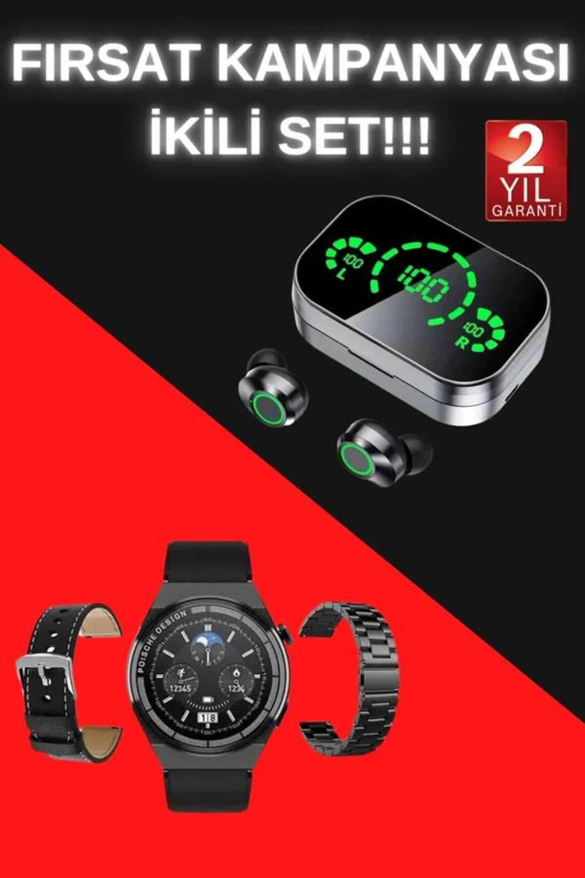 TWS Bluetooth Kulaklık ve Akıllı Saat Uyku Takibi Nabız Ölçer Uzu