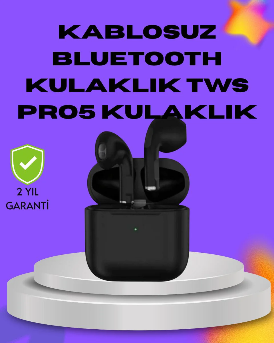 TWS Pro 5 - 3D HD Ses, Gelişmiş Ses Yalıtımı ve Düşük Gecikmeli Kablosuz Bluetooth Kulaklık