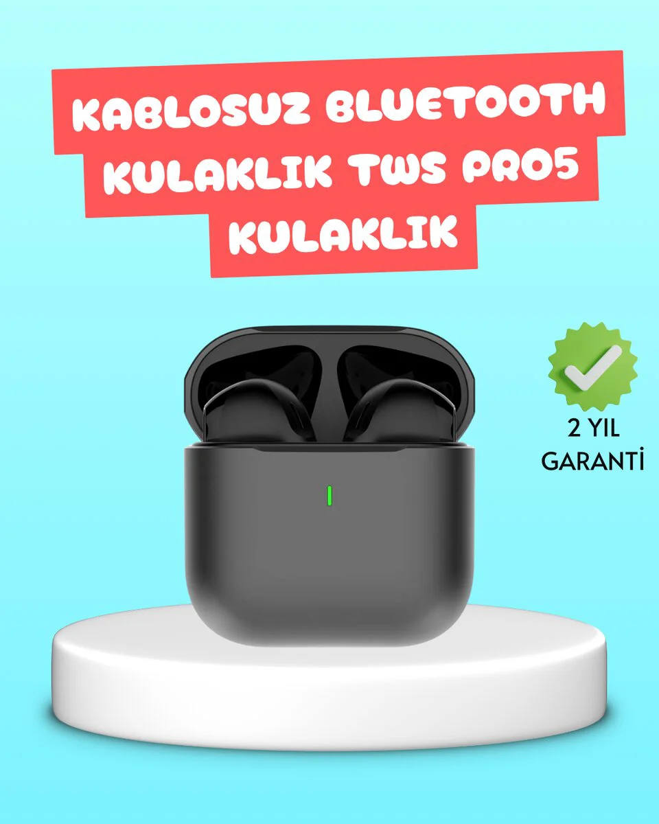 TWS Pro 5 Kablosuz Bluetooth Kulaklık – Otomatik Eşleşme ve Hızlı Şarj Özellikli Spor Kulaklığı
