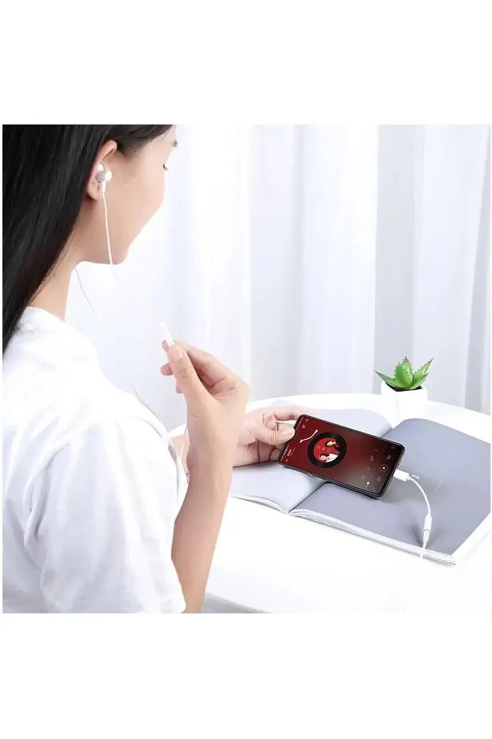 TYP-C İçin 3.5mm Kulaklık ve Mikrofon Adaptörü Siyah (Siyah) 1175