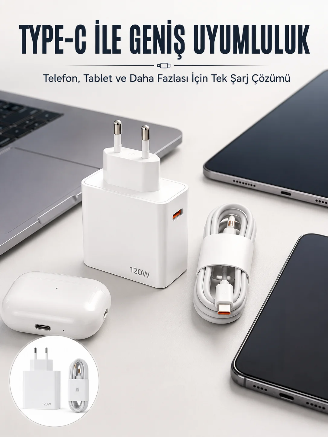 Type-C 120W Şarj Aleti Hızlı Şarj Turbo Yeni Nesil