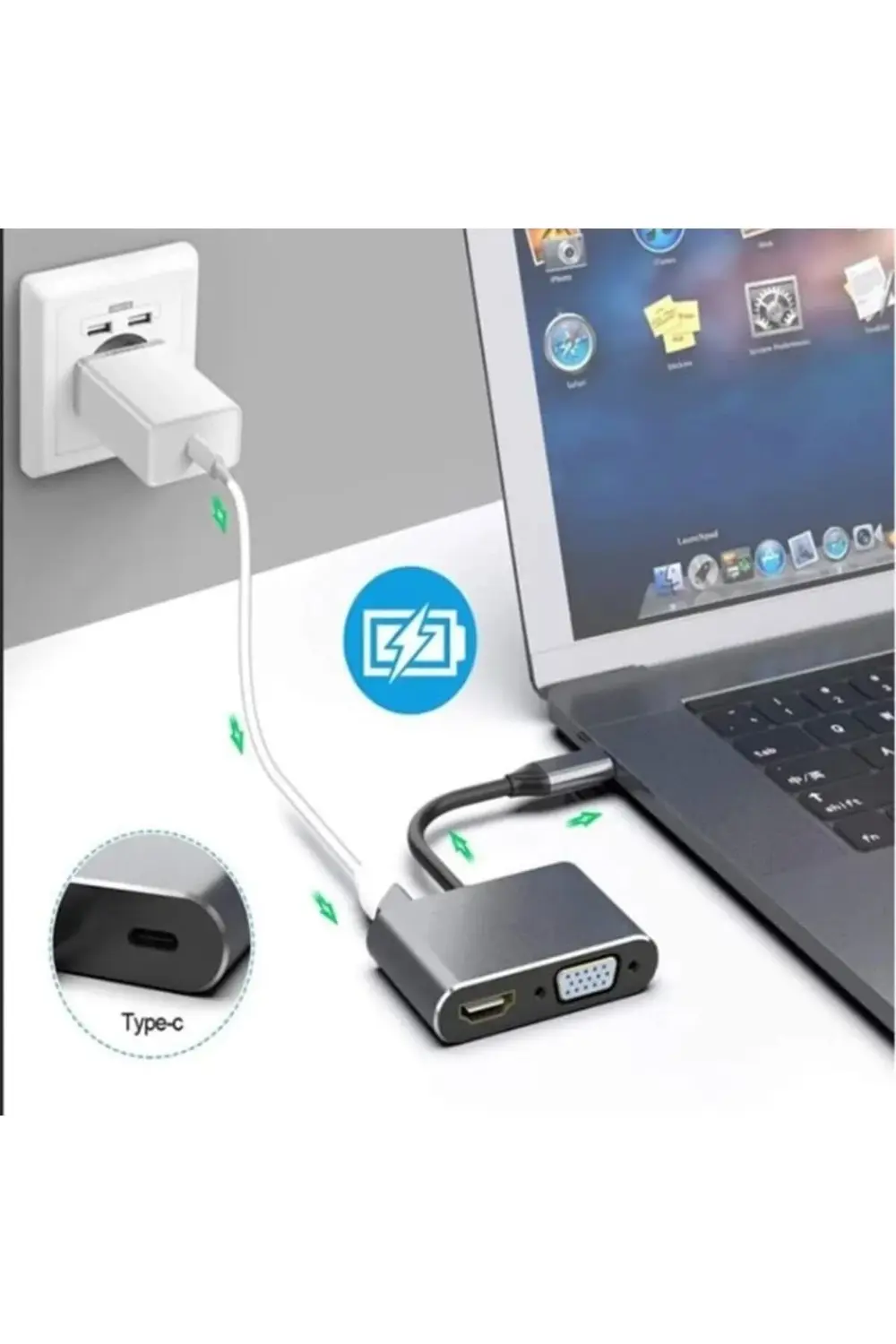Type C 4 In 1 4k Hdmi- Vga-usb 3.0-87w Type C Dişi