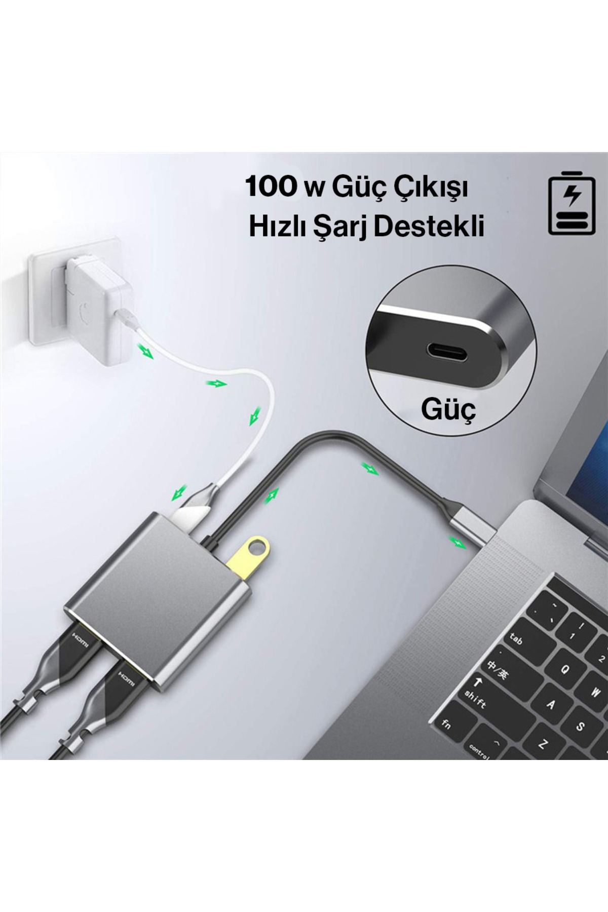 Pmr Type C 4 İn 1 Çift 4K Hdmi Çikiş -20V Pd- Usb 3.0 Port