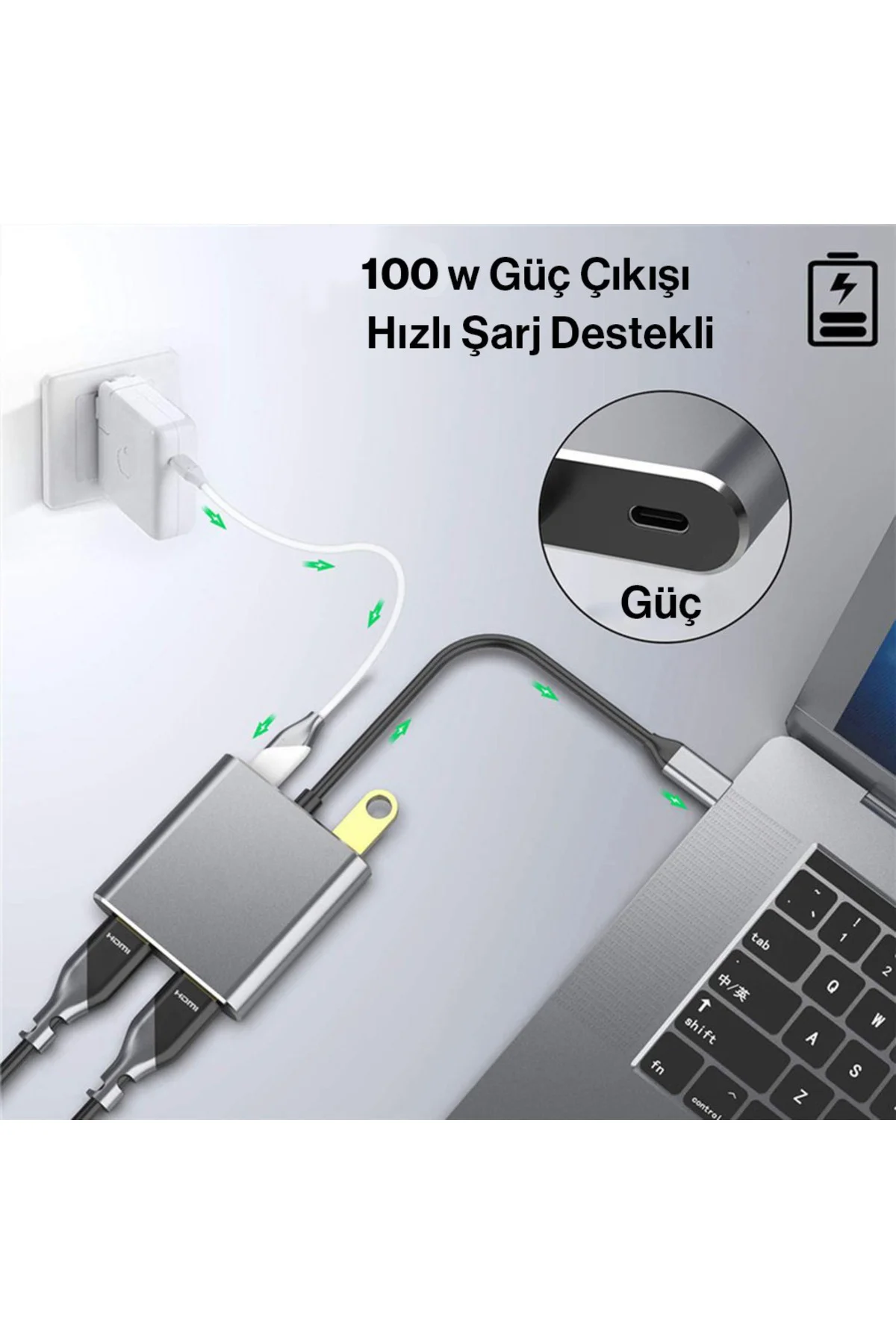Type C 4 in 1 Çift 4K Hdmi çıkış -20V Pd- Usb 3.0 port