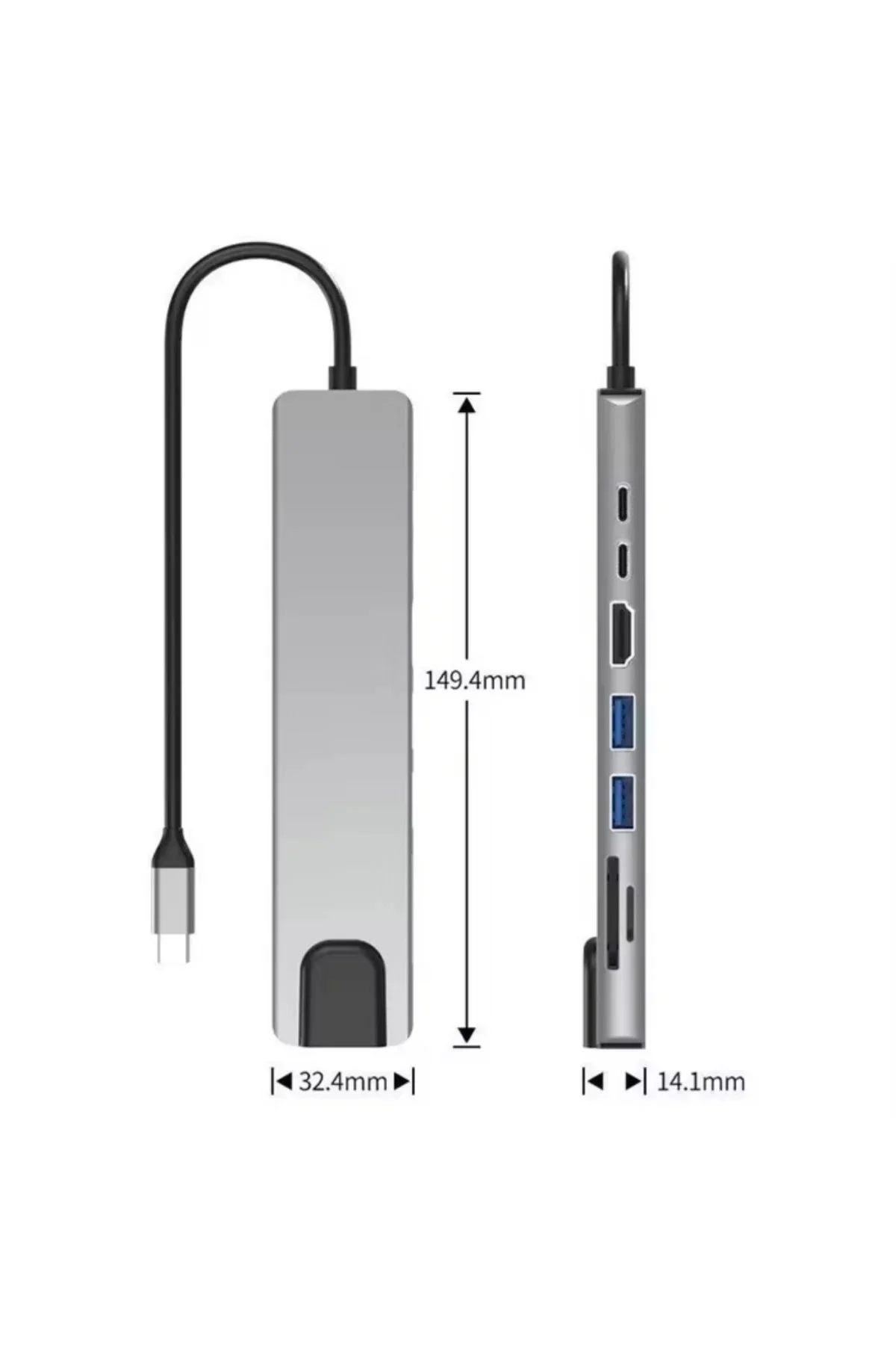 Type-C Çoklu Dönüştürücü – 87W PD, HD, 2x USB 3.0, RJ45, SD/TF Kart Girişli Hub Type-C Çoklu Dönüştürücü – 87W PD, HD, 2x USB 3.0, RJ45, SD/TF Kart Girişli Hub