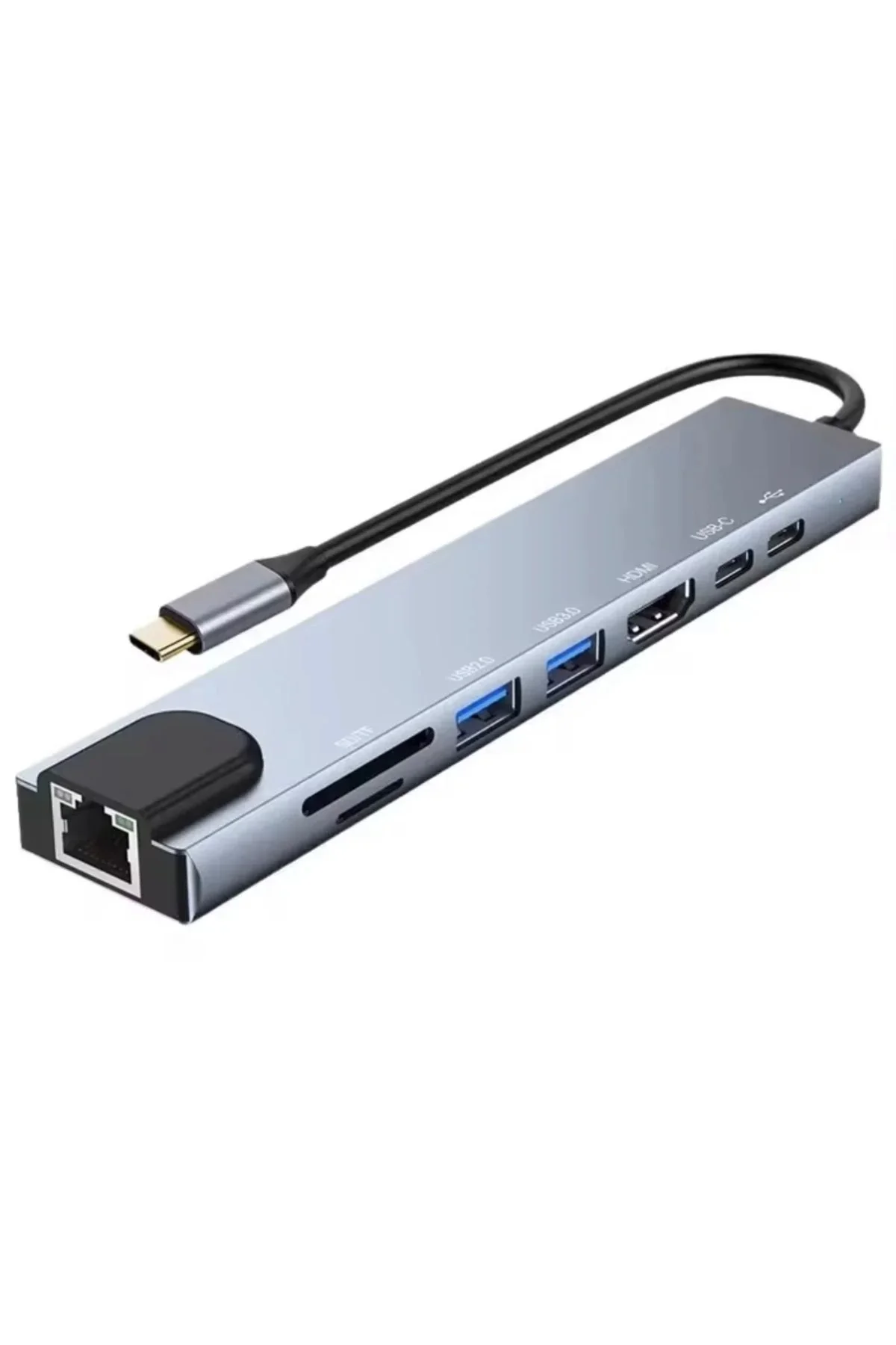 Type-C Çoklu Dönüştürücü – 87W PD, HD, 2x USB 3.0, RJ45, SD/TF Kart Girişli Hub Type-C Çoklu Dönüştürücü – 87W PD, HD, 2x USB 3.0, RJ45, SD/TF Kart Girişli Hub