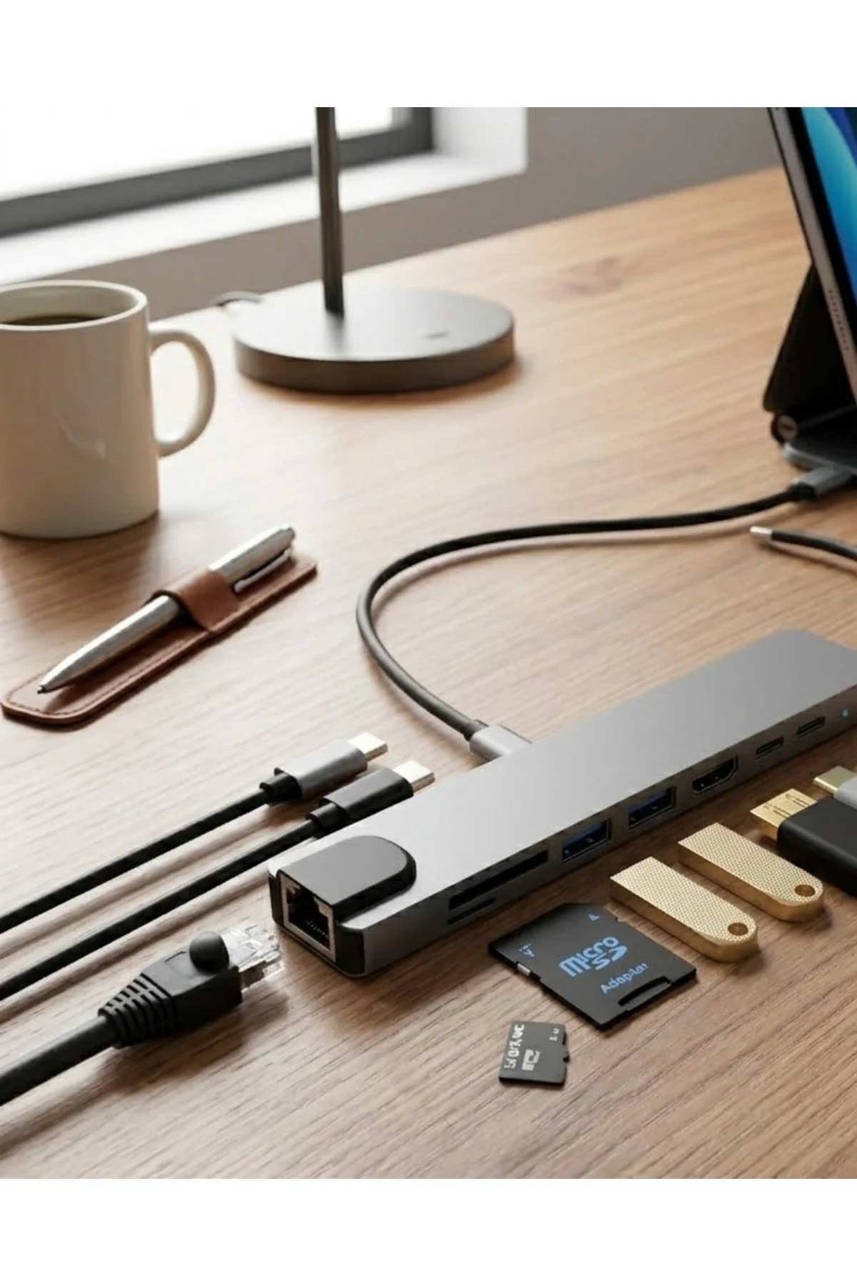 Type C Çoklu Port Hub 8 Port USB HDMI SD Kart Ethernet Adaptör