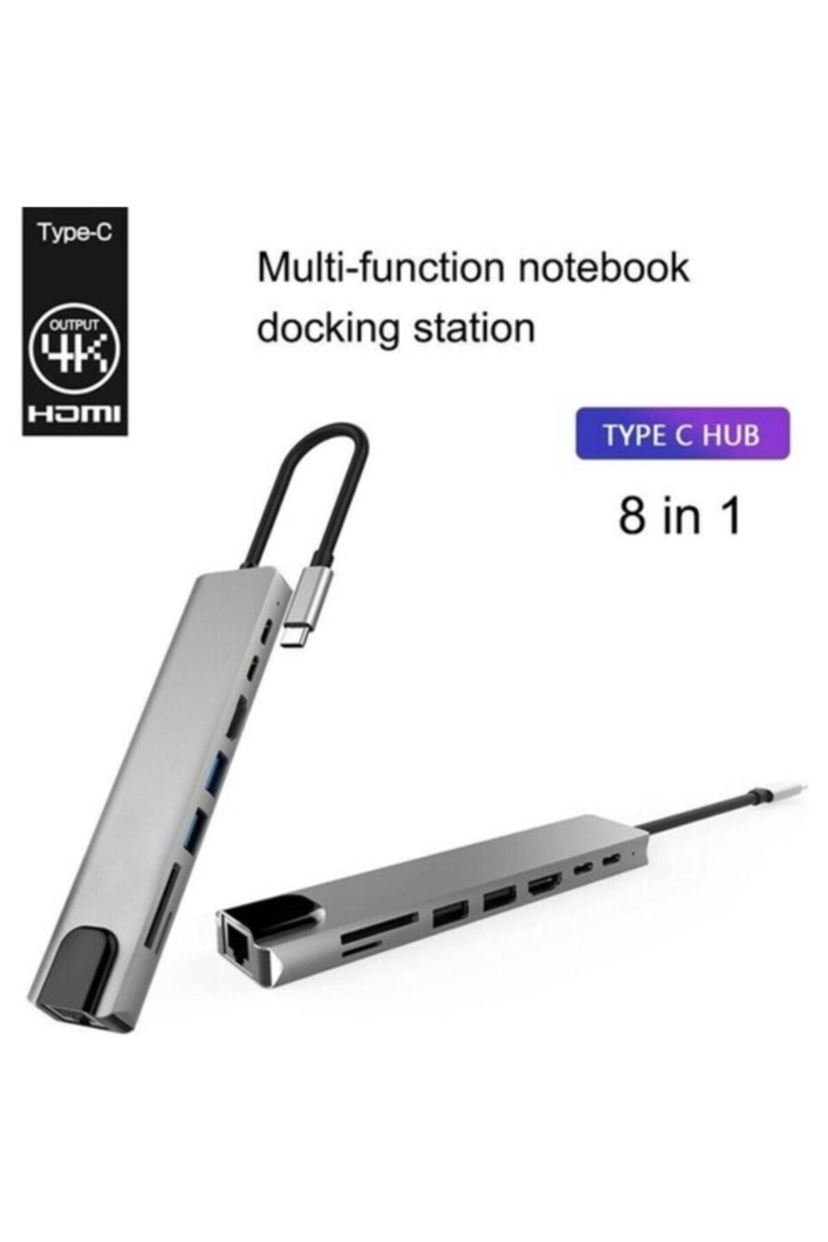 Type C Den 8 Ayrı Girişe Çeviren Laptop Için Rj-45 Lan Eternet Us