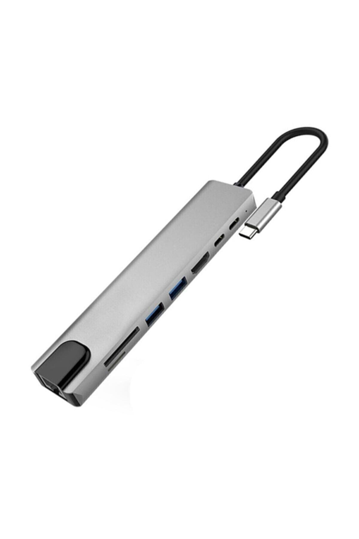 Type C Den 8 Ayrı Girişe Çeviren Laptop Için Rj-45 Lan Eternet Us