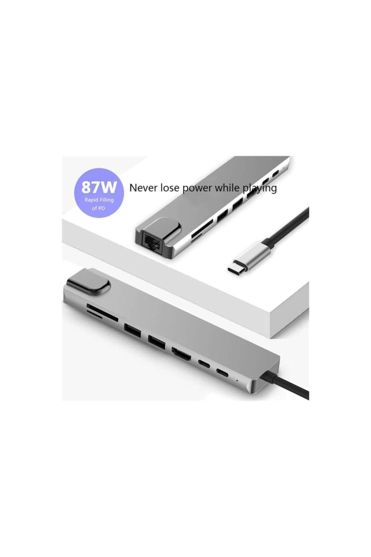 Type C Den 8 Ayrı Girişe Çeviren Laptop Için Rj-45 Lan Eternet Us
