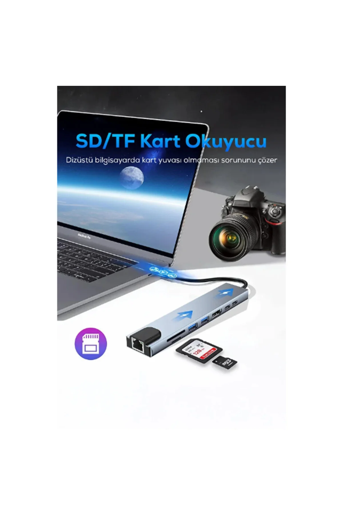 Type C Girişli 8 Port Dönüştürücü Ve Çoklayıcı Type C Girişli 8 Port Dönüştürücü Ve Çoklayıcı
