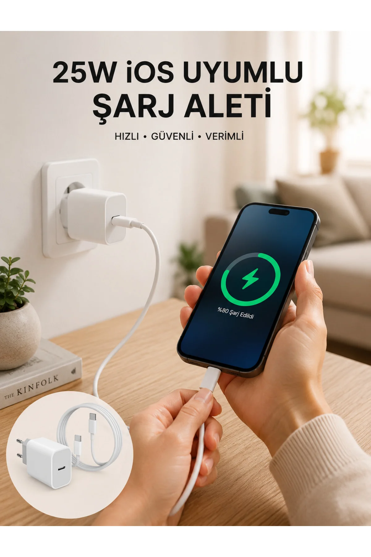 Type-C Hızlı Şarj Özellikli Cihazı USB-C Kablo Dahil