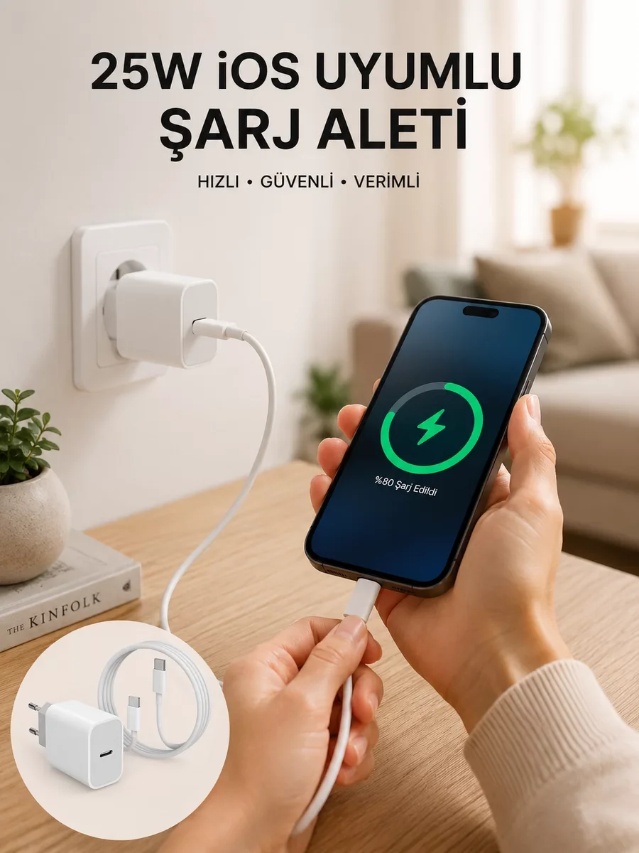 Type-C Hızlı Şarj Özellikli Cihazı USB-C Kablo Dahil