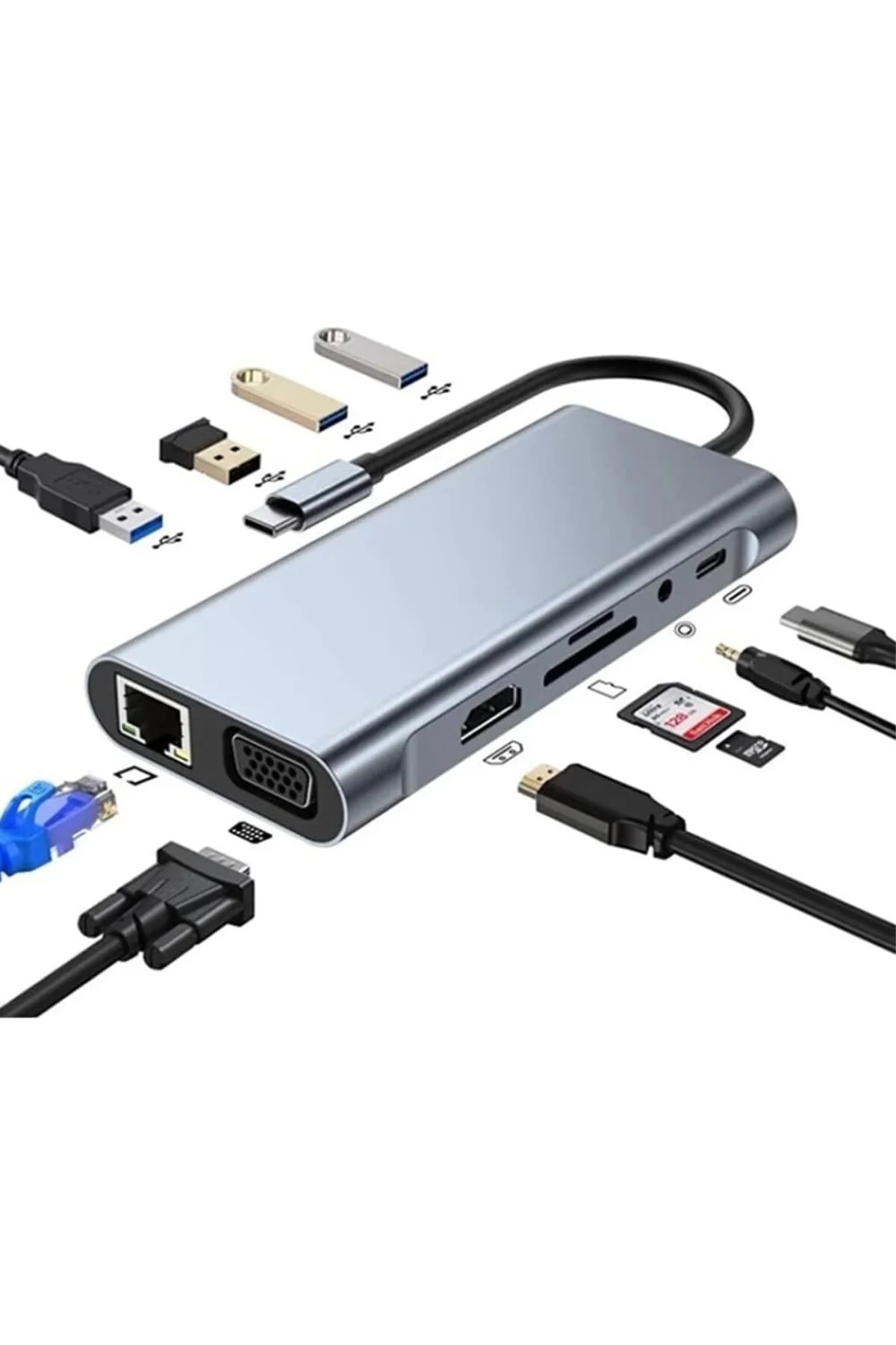 TYPE C Hub 11 in 1 USB C Docking Station 4K HDMI,VGA,Type C PD,USB3.0,RJ45 Ethernet,SD/TF AUX Macbo
