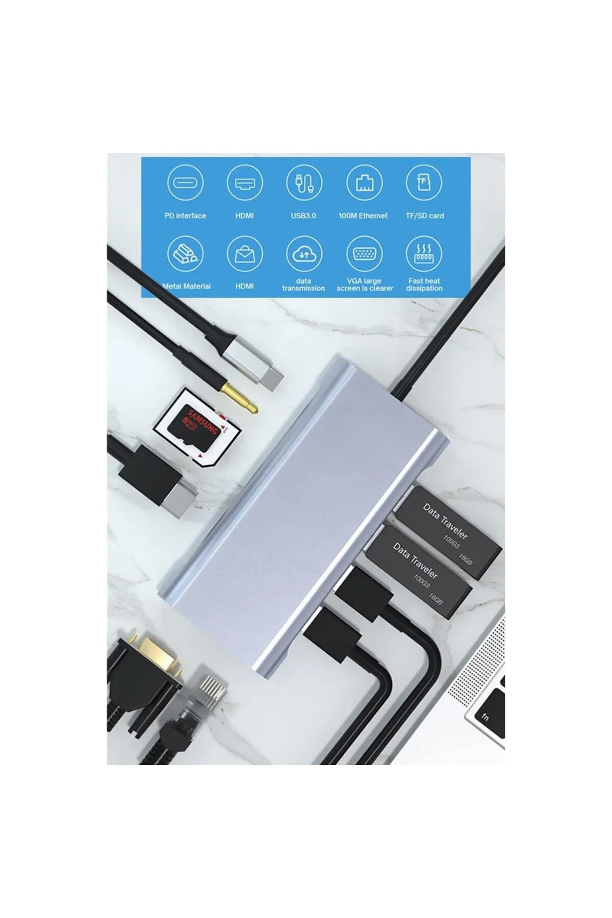 TYPE C Hub 11 in 1 USB C Docking Station 4K HDMI,VGA,Type C PD,USB3.0,RJ45 Ethernet,SD/TF AUX Macbo