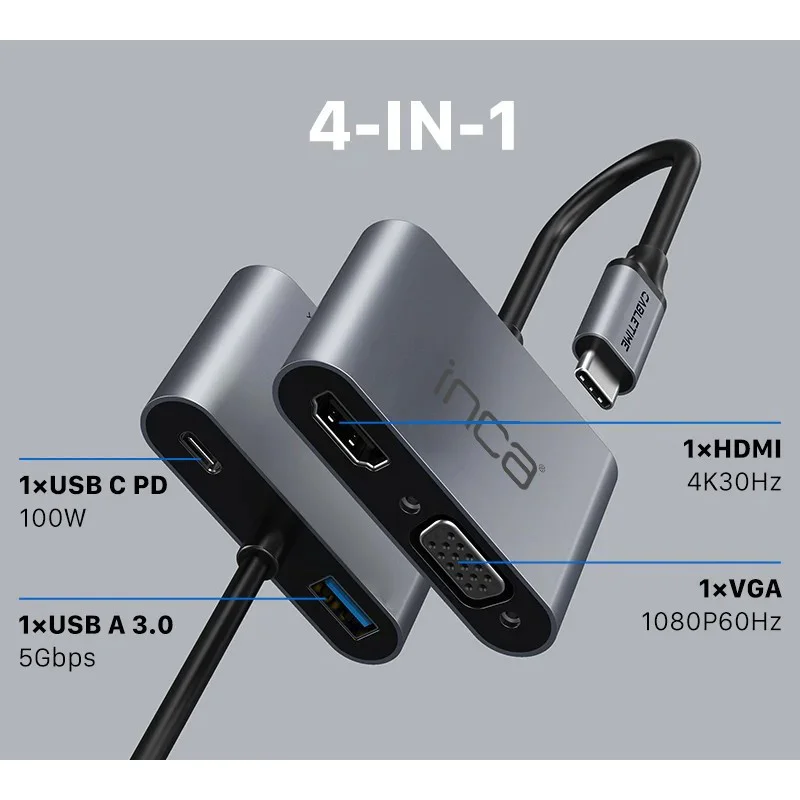 Type-C Hub 4'ü 1 Arada HDMI 4K@30Hz + VGA + USB 3.0 + PD 100W Çoklayıcı Fiyatı, Yorumları ve Özellikleri