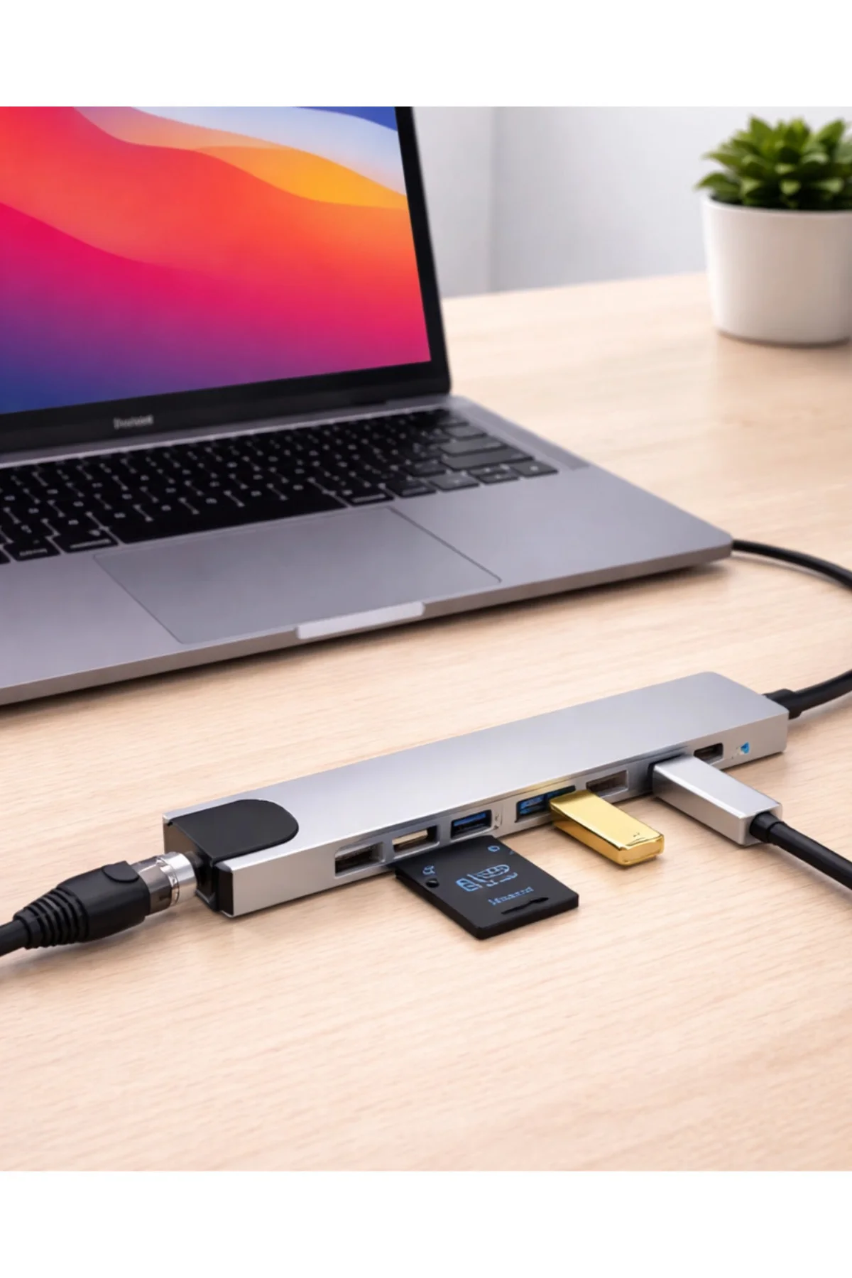 Type C Hub Çoklayıcı 8 Port USB HDMI RJ45 Kart Okuyucu Type C Hub Çoklayıcı 8 Port USB HDMI RJ45 Kart Okuyucu