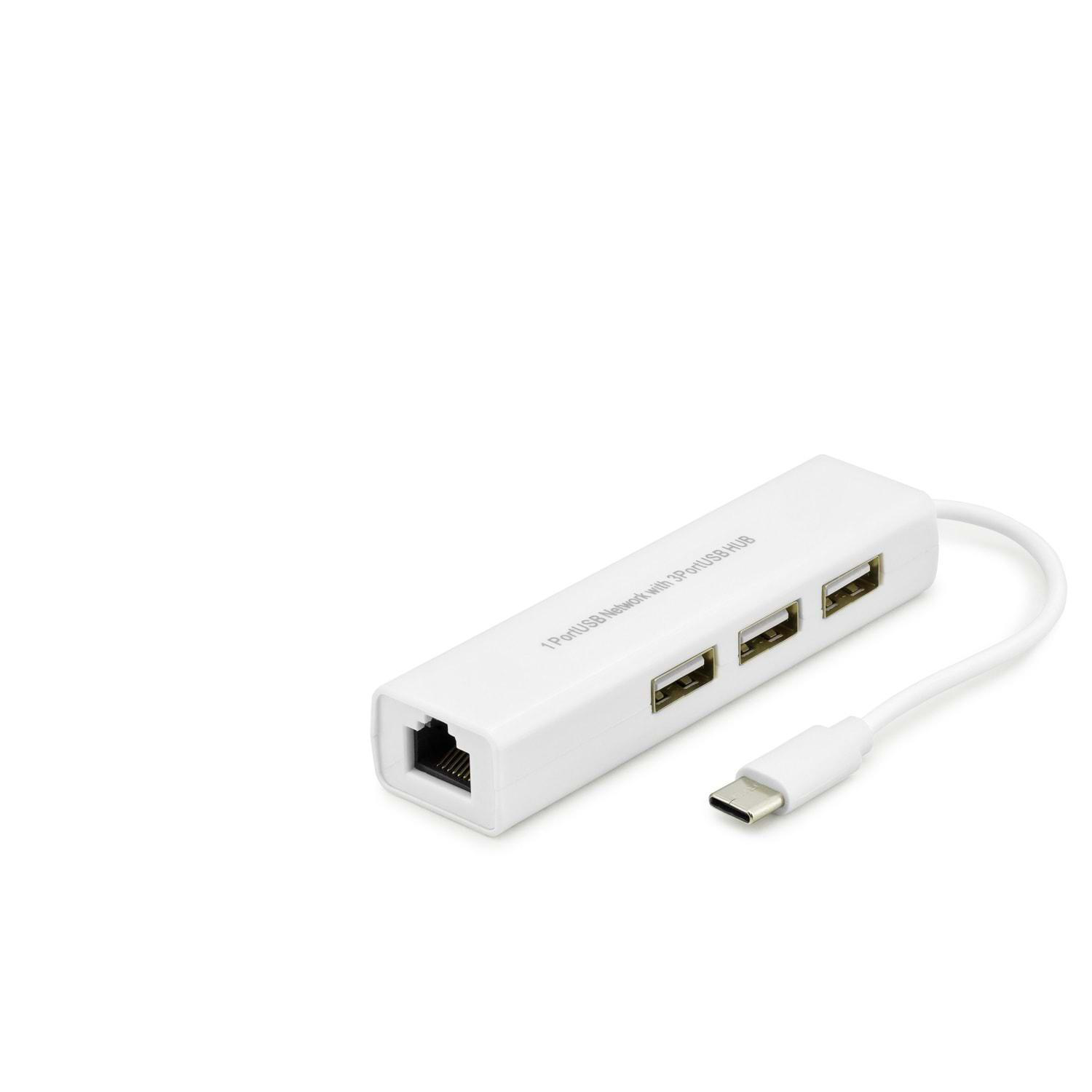 Type-C Hub Combo 3*Usb + Lan Beyaz (Macbook) HDX7007