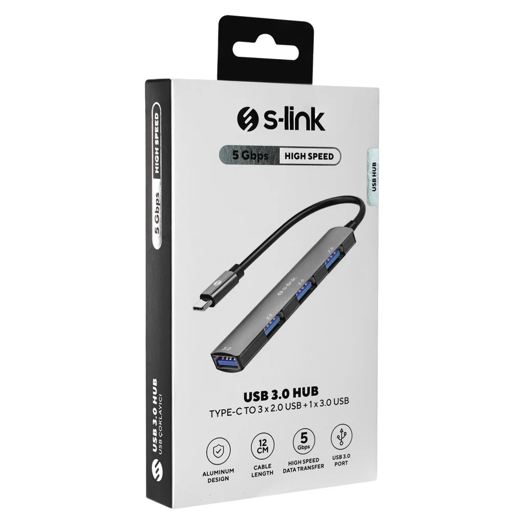 Type-C Metal USB Hub 3xUSB 2.0 1xUSB 3.0 Çoklu Genişletici - S-LINK SW-U324