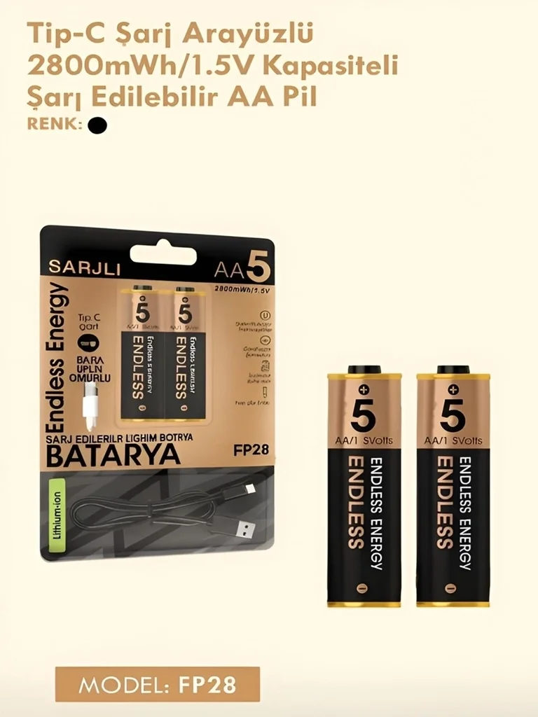 Type-c Şarjlı 2800mwh 1.5v Şarj Edilebilir 2’li Aa5 Kalın Pil - Lityum Iyon Batarya Type-c Şarjlı 2800mwh 1.5v Şarj Edilebilir 2’li Aa5 Kalın Pil - Lityum Iyon Batarya