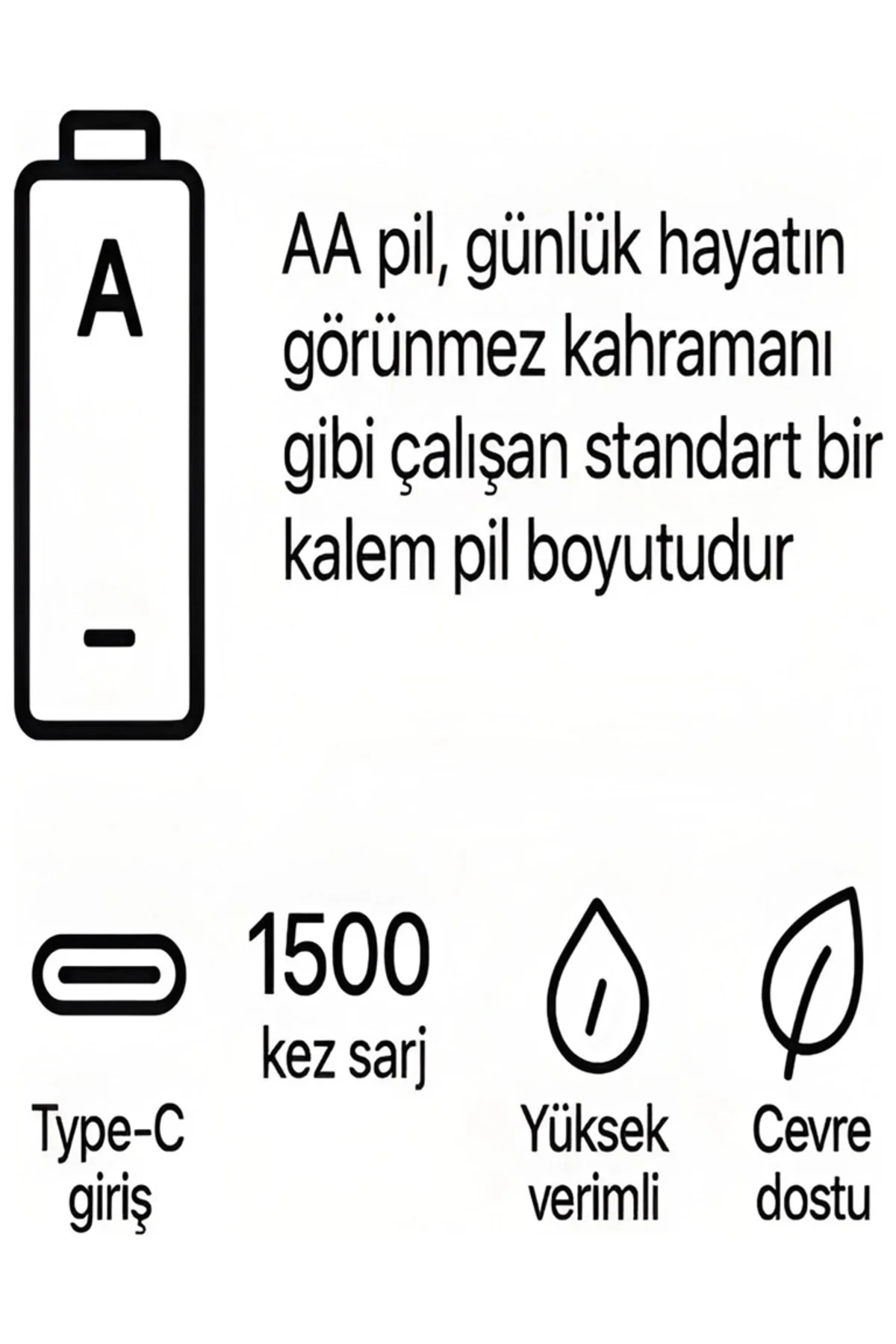 Type-C Şarjlı 2800Mwh 1.5V Şarj Edilebilir 2’Li Aa5 Kalem Pil - Lityum Iyon Batarya - Görsel 4