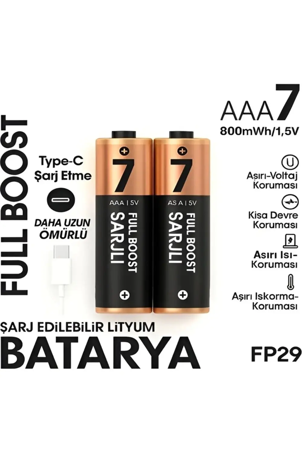 Type-c Şarjlı 800mwh 1.5v Şarj Edilebilir 2’li Aaa İnce Pil - Lit